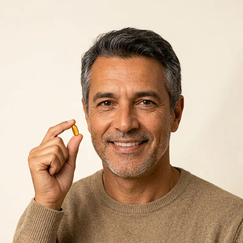 Homem sorrindo segurando uma cápsula